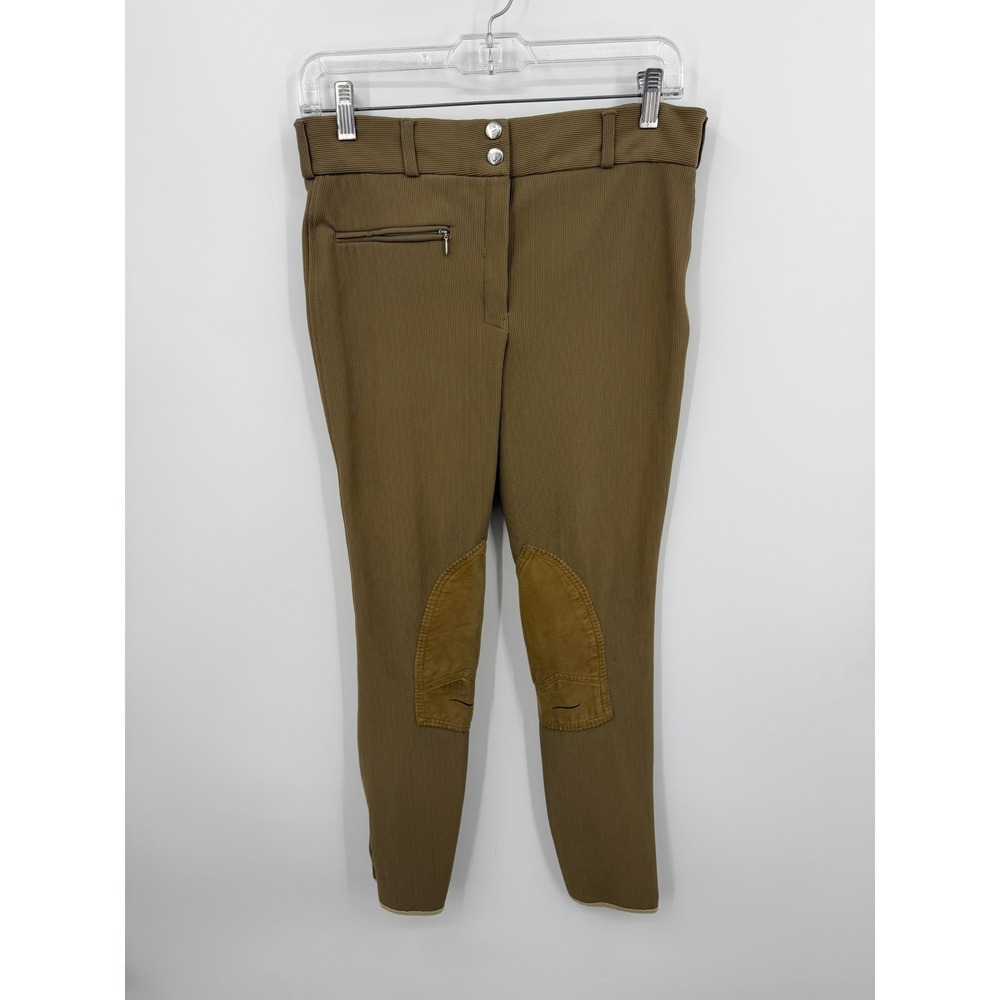 Tailored Sportsman Front Zip‎ Knee Patch Breeches Women 28 Taupe Ribbed Low Rise
